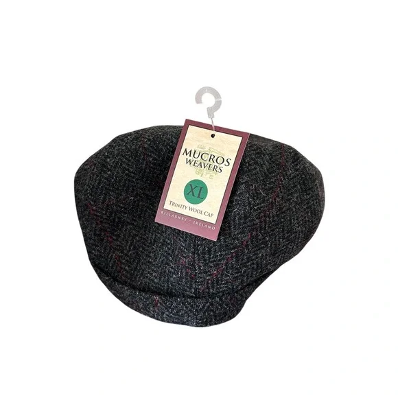 NWT Mucros weavers workshop trinity 100% wool flat cap ireland gray red tweed XL - Picture 4 of 8